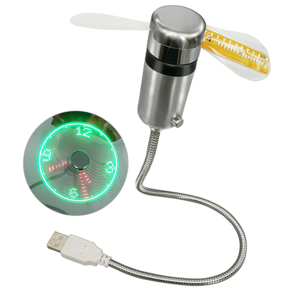 Mini LED Clock Fan – USB Powered Flexible Cooling Fan