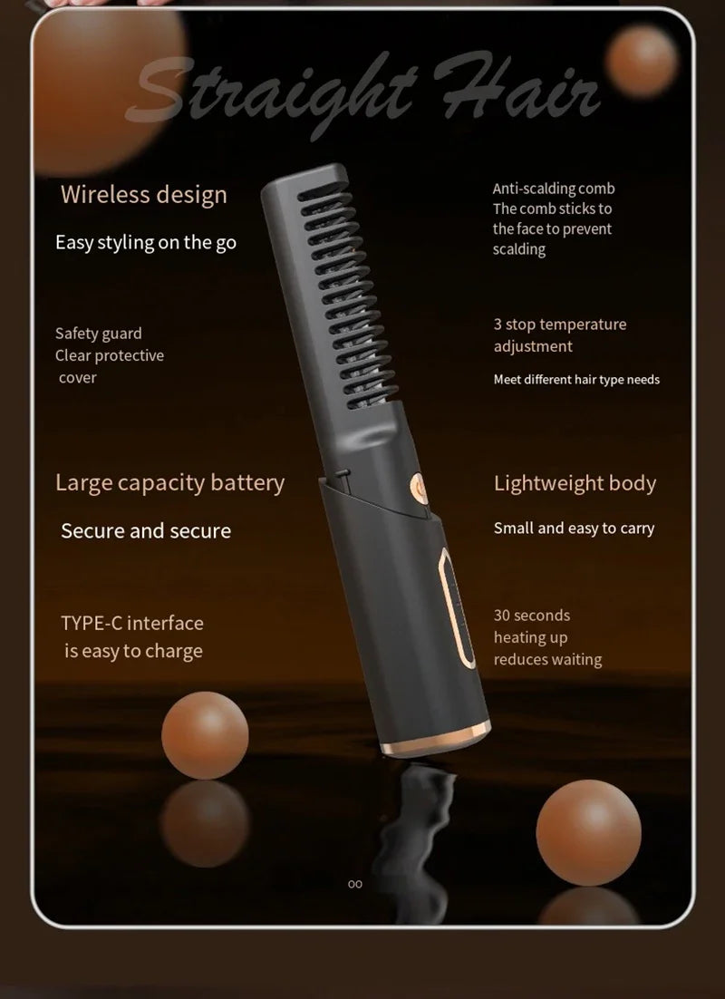 πββοΈ Wireless 2-in-1 Hair Straightening Brush β Smooth Hair, Anywhere! β¨π₯