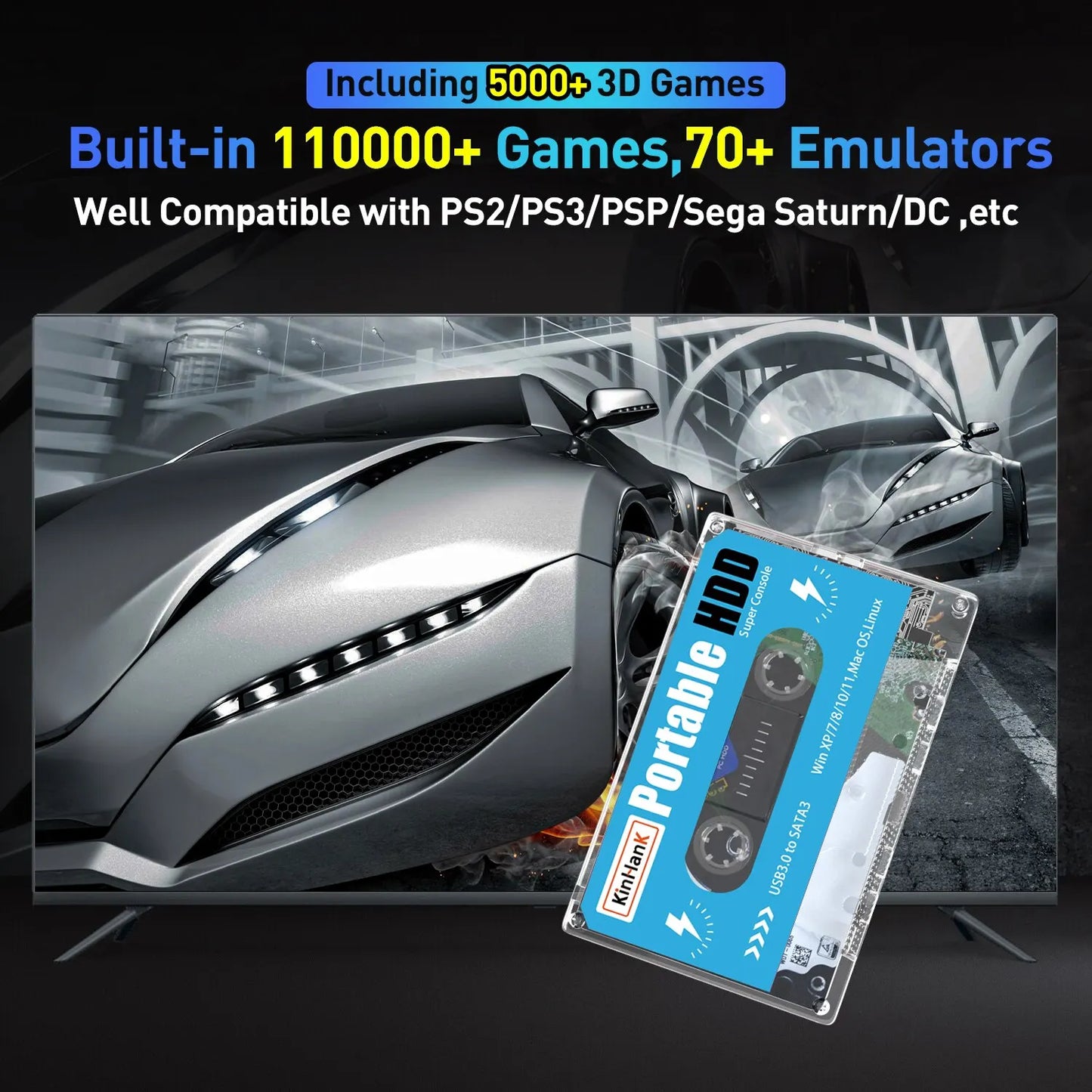 KINHANK Super Console โ 500GB Retro Gaming HDD (100,000+ Games, 70 Emulators)