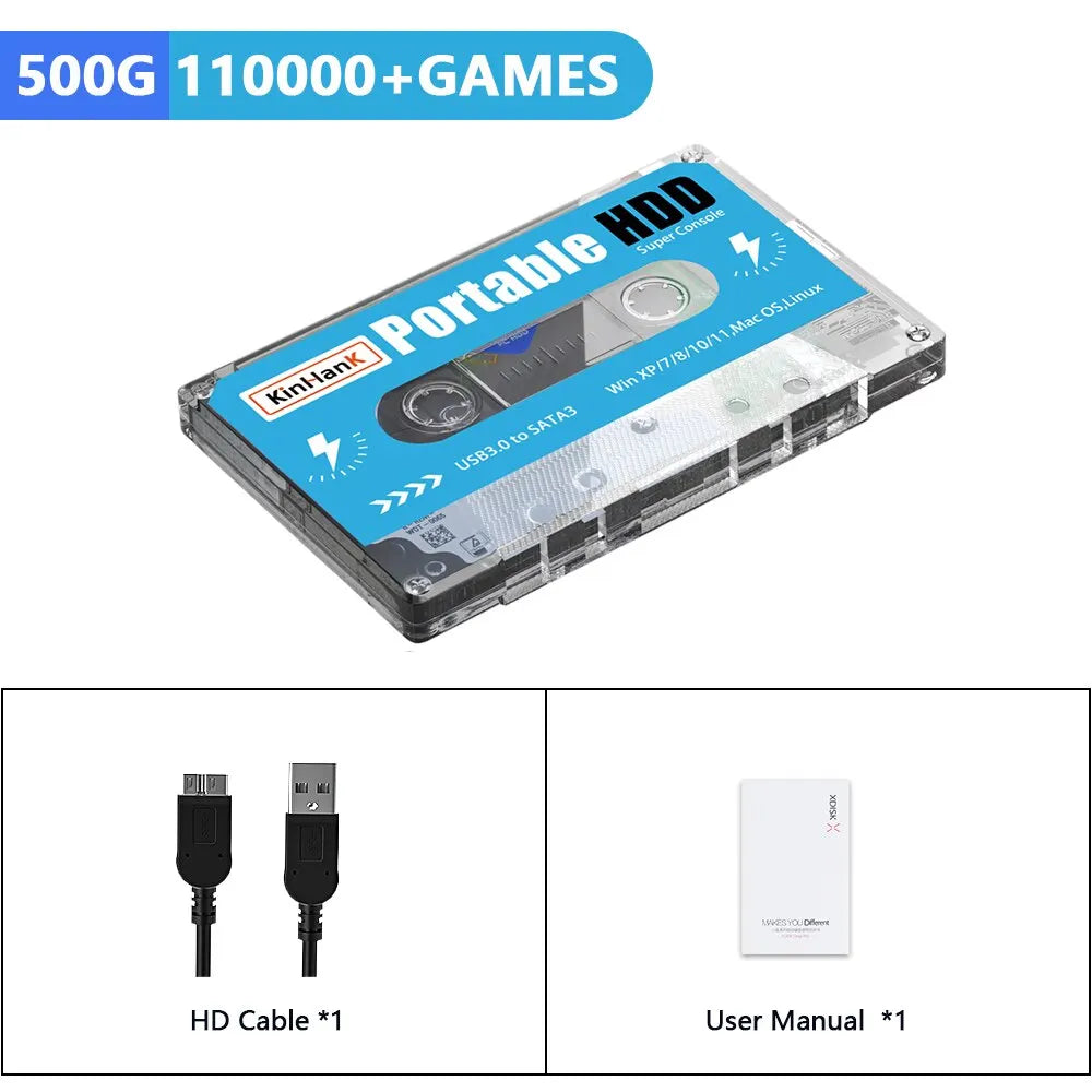 KINHANK Super Console โ 500GB Retro Gaming HDD (100,000+ Games, 70 Emulators)