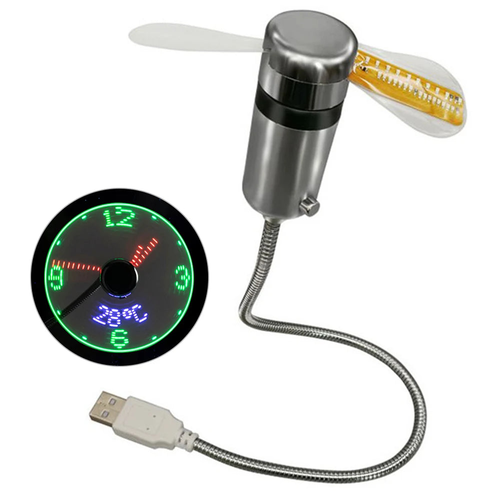 Mini LED Clock Fan – USB Powered Flexible Cooling Fan