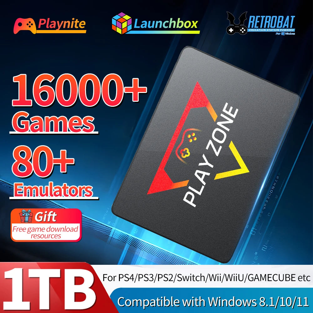 Playzone 1TB – Retro Emulator SSD (16,000+ Games) for PS5/PS4/PS3/Xbox/Switch/Wii/Wii U