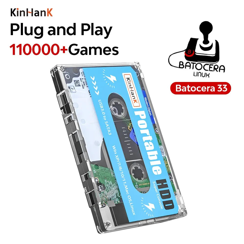 KINHANK Super Console โ 500GB Retro Gaming HDD (100,000+ Games, 70 Emulators)